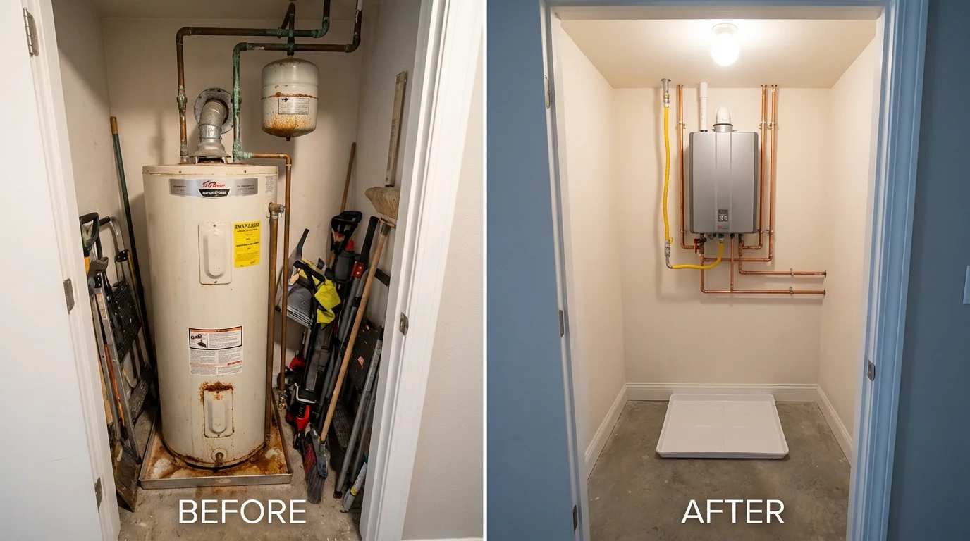 Tank water heater versus wall-mounted tankless unit comparison for Baxter, IA homeowners