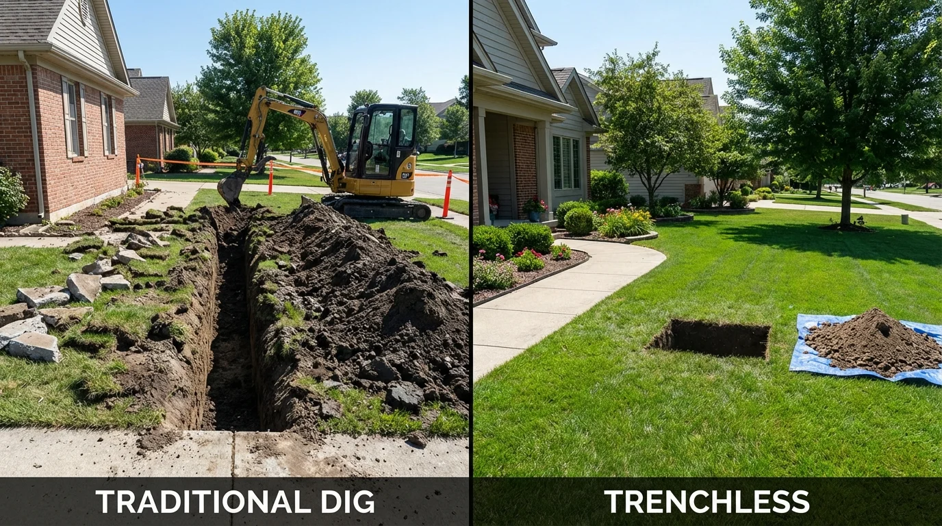 Trenchless sewer repair with minimal yard damage versus traditional excavation in Baxter, IA